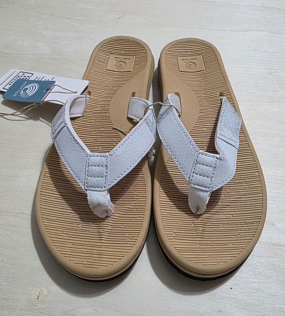High Tide Comfort Palms Flip Flops Womens Size 11 White Tan Sandals NWT